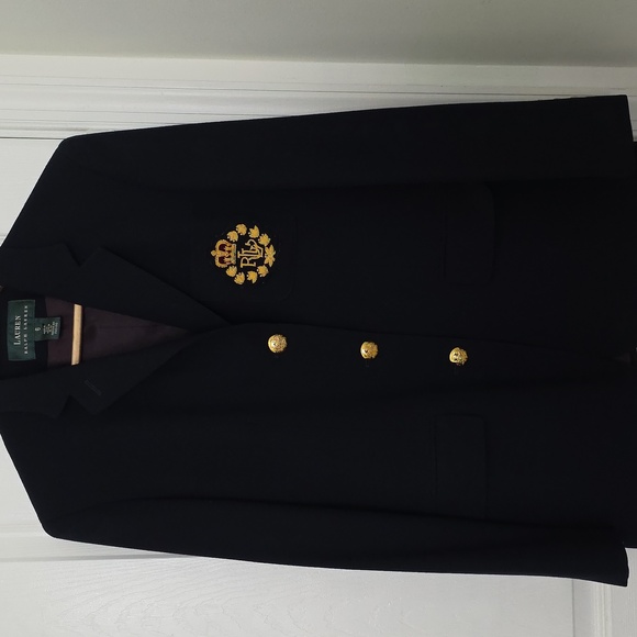 Lauren Ralph Lauren Vintage Navy Blue Blazer with Crest & Gold Buttons Size 6 - Picture 10 of 10